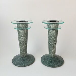 80s 90s Style Green Marble Candle Holders